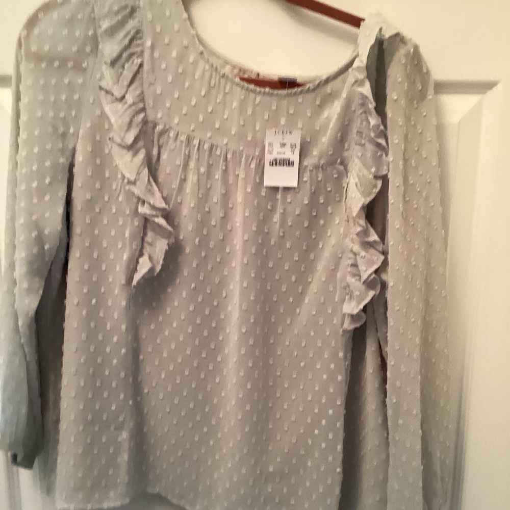 J. Crew Ruffle front top in clip dot Item J6918 size 14 light blueI